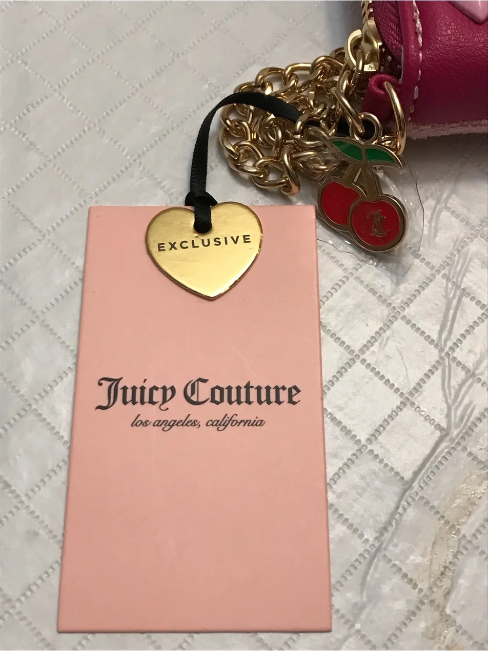 Juicy Couture Pink Velvet Logo Clutch with Magenta Embroidery